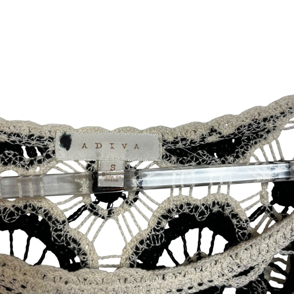 ADIVA Black White Floral Crochet Granny Square Long Sleeve Sweater‎ Boho S - Picture 4 of 7